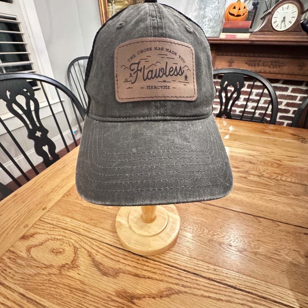 MercyMe Flawless Otto Cap Trucker Hat Charcoal Gray Mesh Snapback Band Merch
